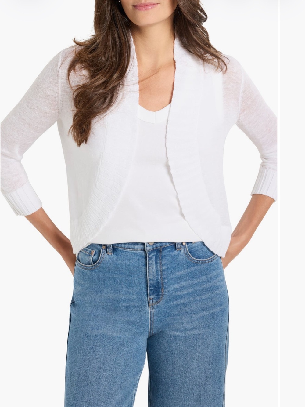 White Open-Front Women's Sweater Bolero linen blend Cardigan